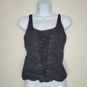 Hot Topic black lace up detail grunge goth emo corset top size large